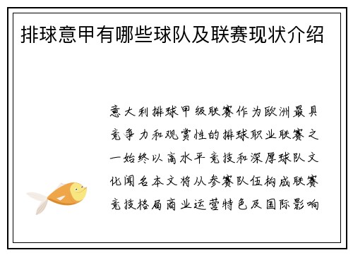 排球意甲有哪些球队及联赛现状介绍