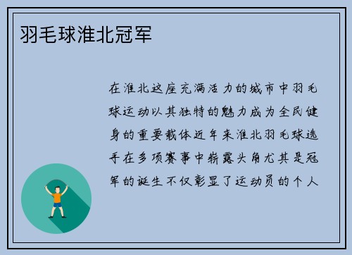 羽毛球淮北冠军